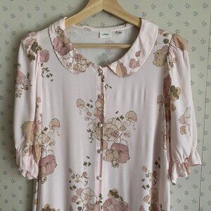 Wilfred Poppins Puff-Sleeve Floral Button-up Mini Dress NWOT